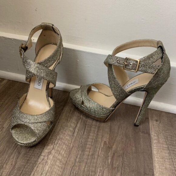 Jimmy Choo Kayak Gold Glitter Platform EU 37 US 7 - Picture 1 of 6